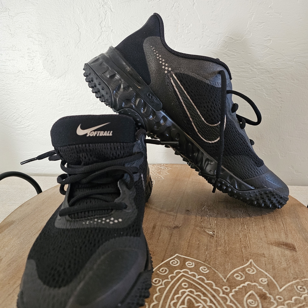 Nike Softball Turf Cleats in Black with Silver Swoosh